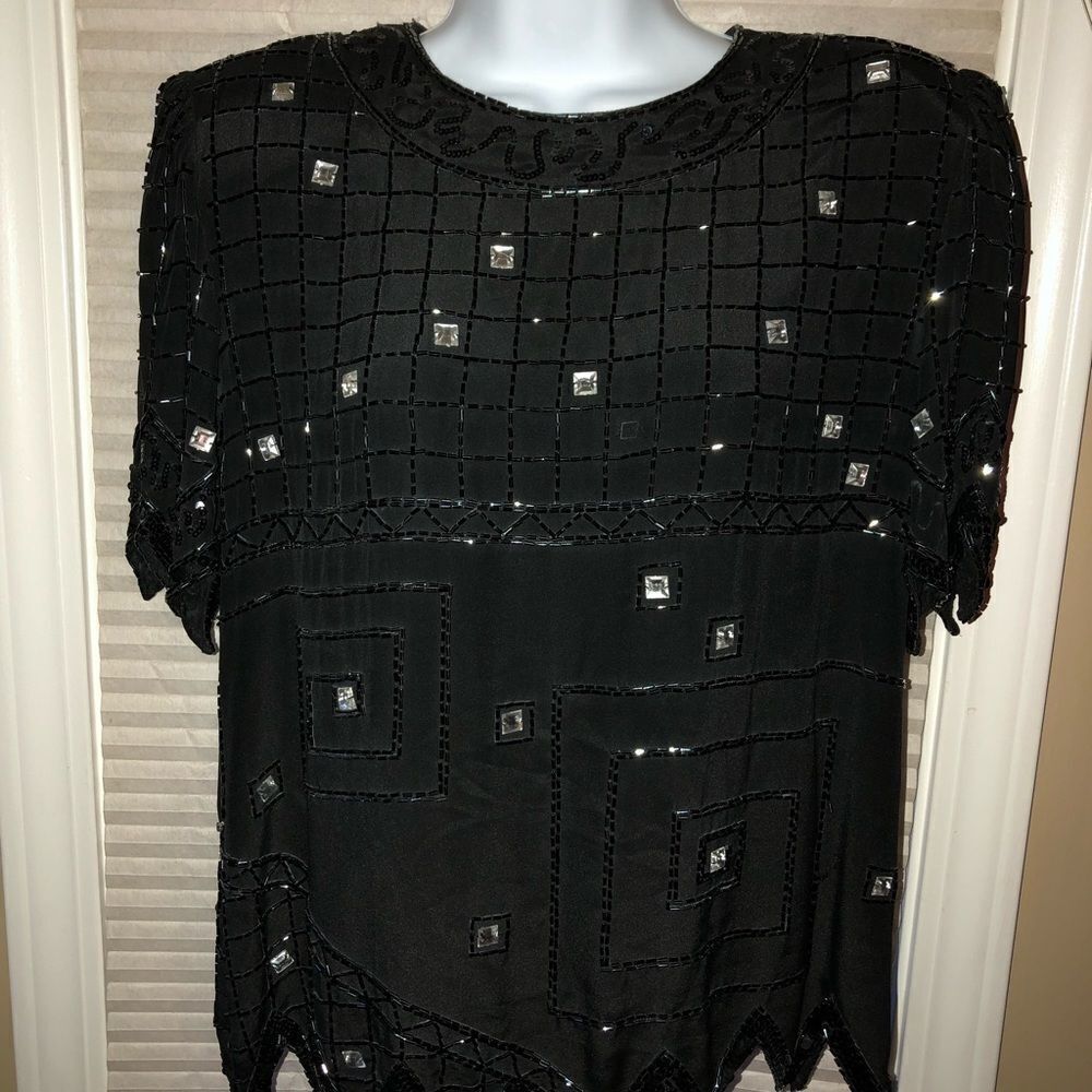 Argenti Beaded Formal Blouse 100% Pure Silk